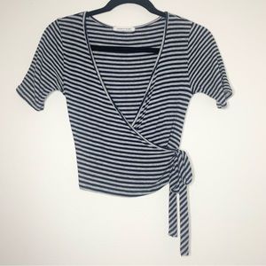 Caution to the Wind | Striped Low V-neck Wrap Top - Small